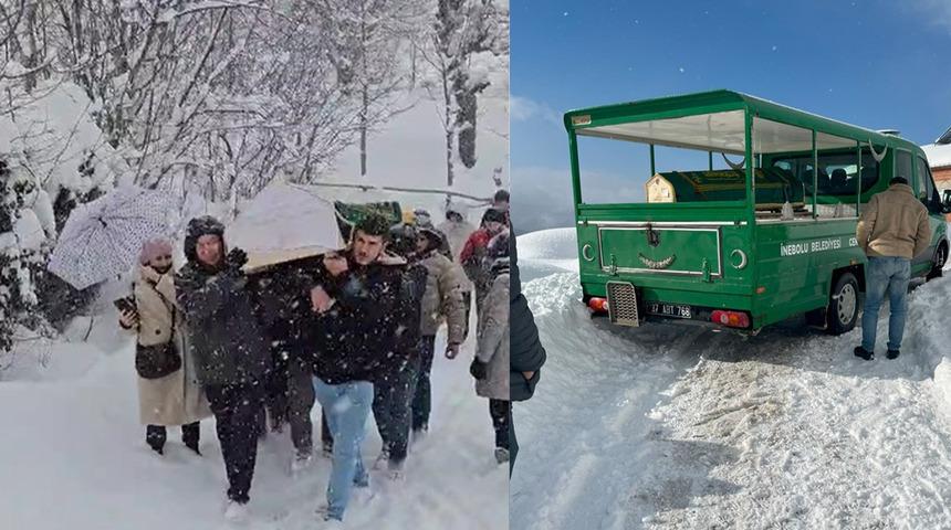 Kastamonu'da kar köy yolunu kapatınca olanlar oldu! Cenaze köye ulaşamadı, köy halkı çareyi yemekhanede buldu