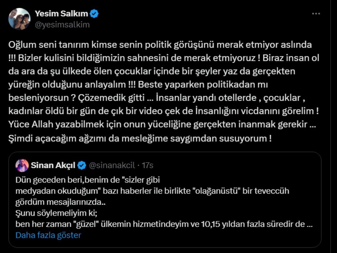Sinan Akçıl ın AK Parti MKYK sı açıklamasını gören Yeşim Salkım kendini tutamadı:  Biraz insan ol da... 2