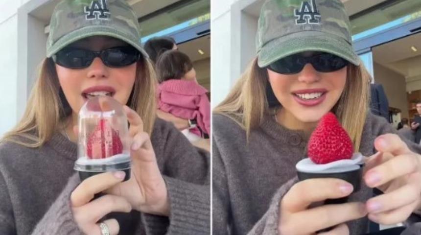 "D&uuml;nyanın en iyi &ccedil;ileği" diyerek paylaştı! 1 tane &ccedil;ilek i&ccedil;in 19 dolar (692 TL) &ouml;dedi: 9.7 milyon izlenmeye ulaştı