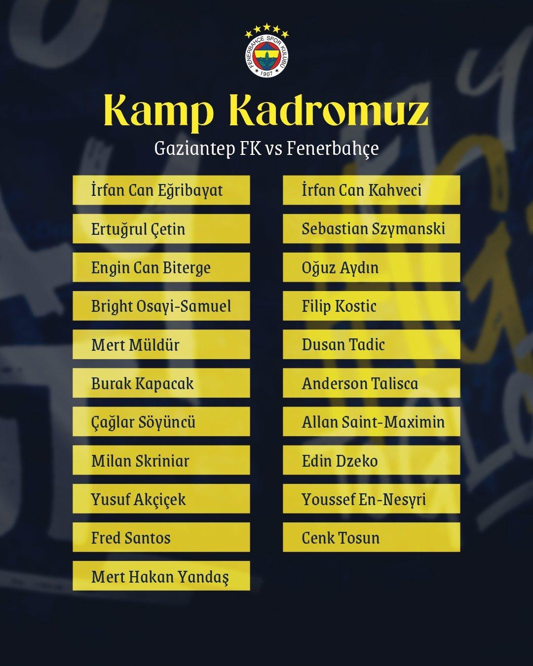 Fenerbahçe de 6 eksik! Zorlu Gaziantep deplasmanına o isimler götürülmedi... 1