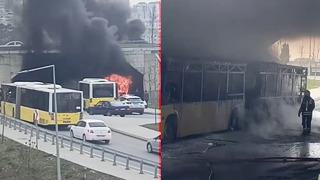 Başakşehir'de seyir halindeki İETT otobüsü yandı