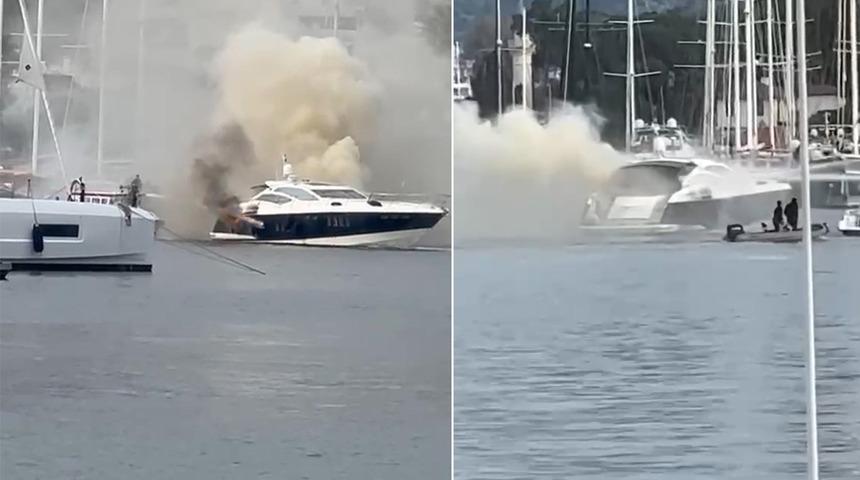 Bodrum'da marinada bağlı motoryat yandı! O anlar kamerada