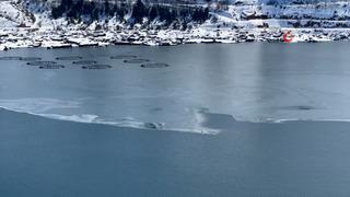 Kartpostallık görüntüler! Adıyaman'da 'yüzen adalar'ın yer aldığı Çat Barajı dondu