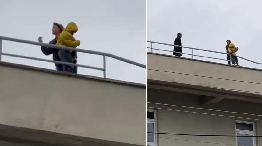 Korkutan görüntüler! 8 yaşındaki engelli oğluyla 6 katlı binanın çatısına çıktı