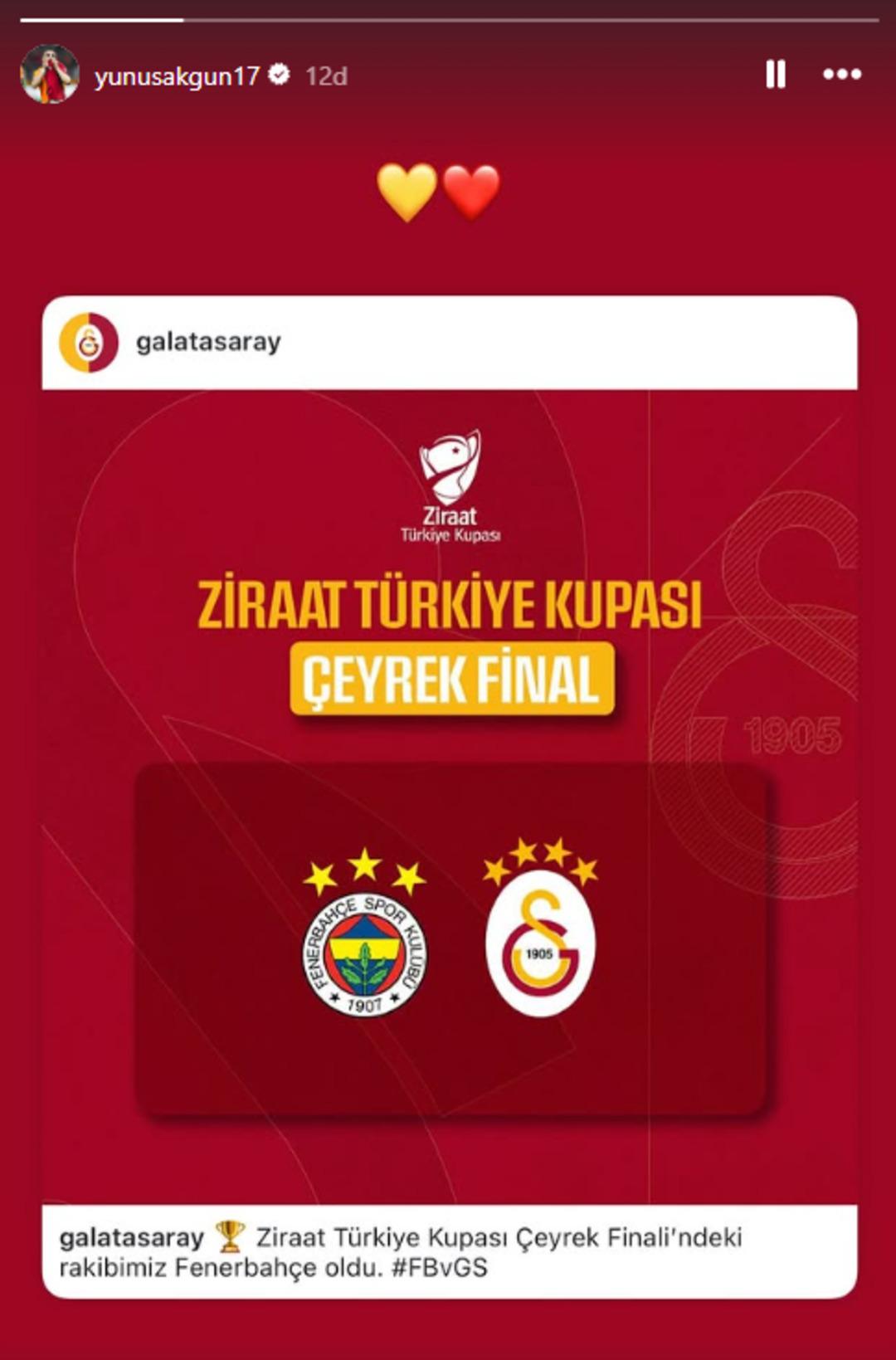 Fenerbahçe-Galatasaray eşleşmesinin ardından Yunus Akgün den flaş paylaşım 1