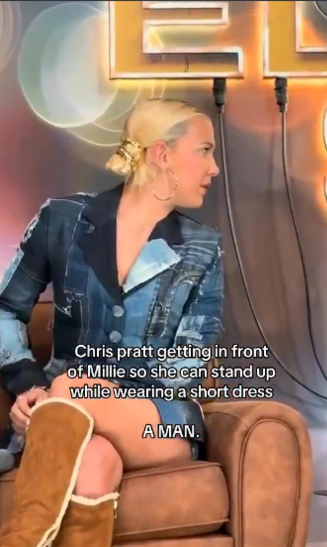 Millie Bobby Brown mini etekle zor anlar yaşadı, Chris Pratt hemen önüne geçip... 1