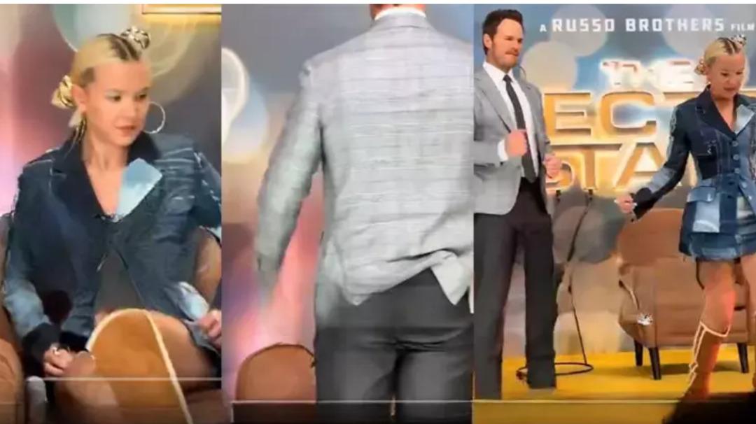 Millie Bobby Brown mini etekle zor anlar yaşadı, Chris Pratt hemen önüne geçip... 3