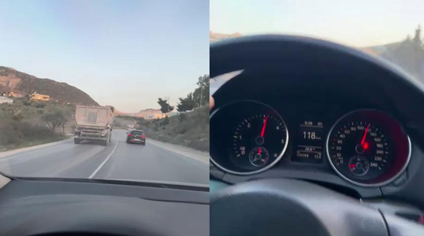 120 ile otomobil solladı! Hafriyat kamyonu faciaya davetiye çıkardı