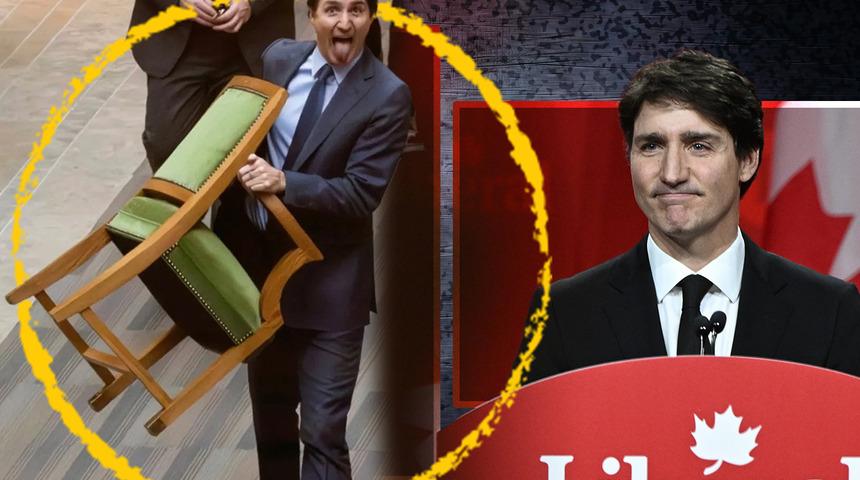 Başbakan Trudeau giderayak dillere düştü: Dili dışarıda, elinde sandalye... "Kanadalılardan son kez çaldı"