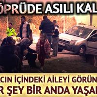 İki araç çarpıştı! Aile köprüde asılı kaldı