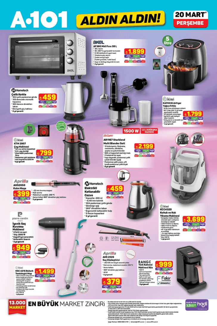 A101 AKTÜEL KATALOĞU 20 MART 2025 PERŞEMBE! A101 aktüelde neler indirimde? Smart TV, klavye, mouse, buzdolabı, çamaşır makinesi, kurutma makinesi, termosifon...   G3