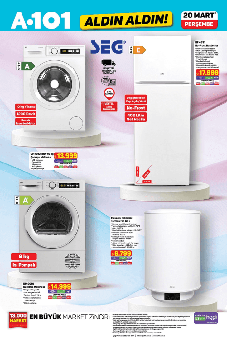 A101 AKTÜEL KATALOĞU 20 MART 2025 PERŞEMBE! A101 aktüelde neler indirimde? Smart TV, klavye, mouse, buzdolabı, çamaşır makinesi, kurutma makinesi, termosifon...   G2