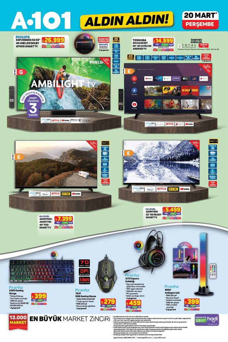 A101 AKTÜEL KATALOĞU 20 MART 2025 PERŞEMBE! A101 aktüelde neler indirimde? Smart TV, klavye, mouse, buzdolabı, çamaşır makinesi, kurutma makinesi, termosifon...   G1