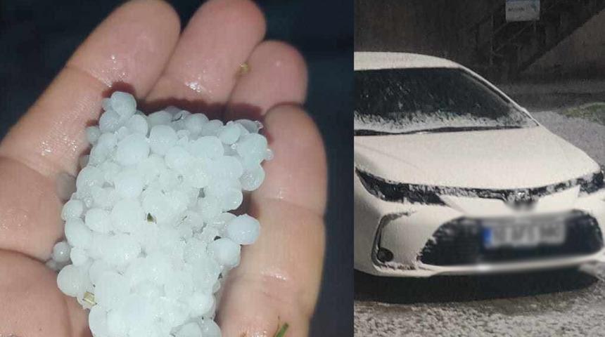 Balıkesir'de aniden dolu bastırdı! Şiddetli yağış sırasında sürücüler ve yayalar zor anlar yaşadı