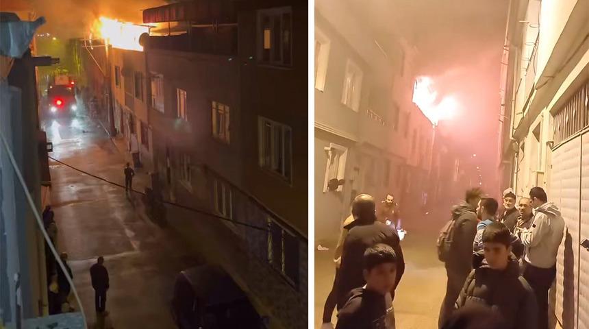 Çatı katında çıkan yangın enerji nakil hattına sıçradı 1 kişi dumandan etkilendi