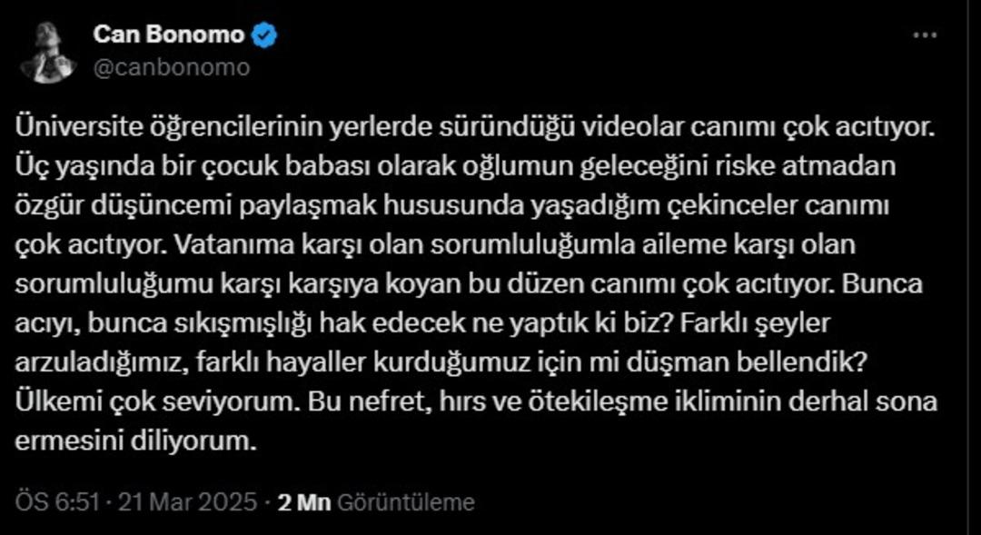 Can Bonomo üniversite öğrencilerine destek verdi!   Düşman bellendik...   2