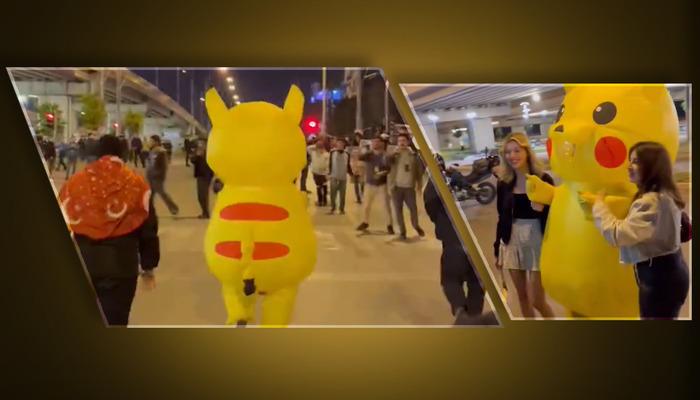 Eylemci Pikachu yine meydanlarda... Bu kez polisle poz verdi! 