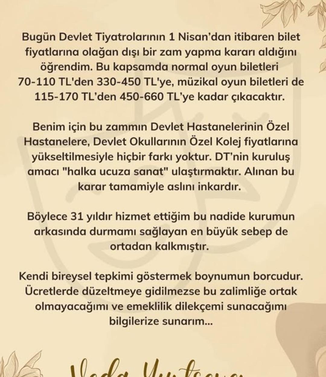 Üç Kız Kardeş in Rüçhan ı Veda Yurtsever Devlet Tiyatroları ndaki zamma tepki gösterdi! Güncel listeyi yayınlayıp sert çıktı!   Bu nasıl şuursuzluk    1