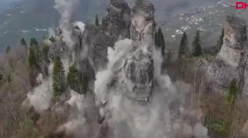 Ordu’nun peribacaları olarak bilinen 8 kaya, kontrollü şekilde patlatıldı