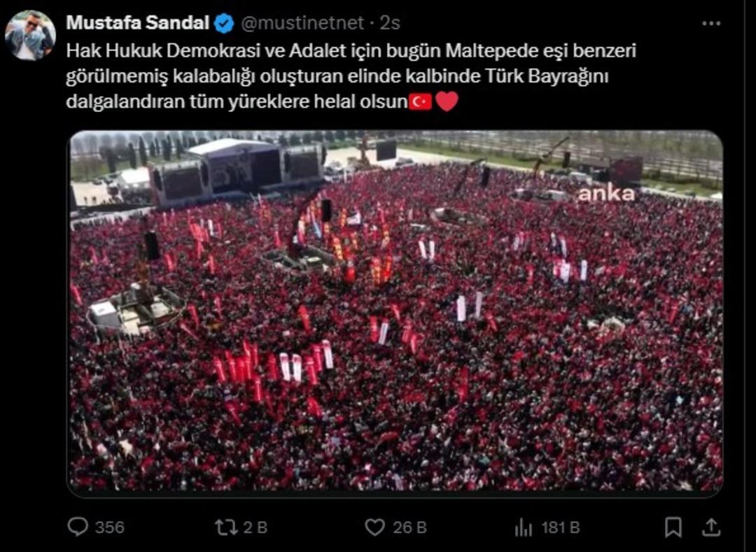 Mustafa Sandal dan Maltepe deki mitinge destek gecikmedi!  Helal olsun    1