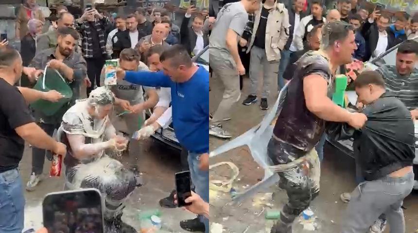 Düğüne giderken çifte işkence gibi şaka! Damadın başına gelenler: Ketçap, mayonez, yumurta, un... 