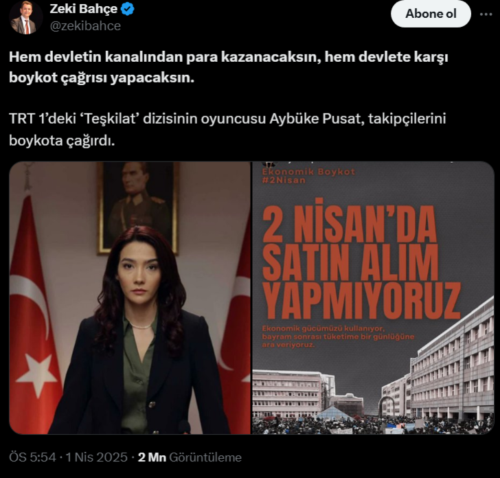 Teşkilat dizisinin Neslihan'ı Aybüke Pusat boykot paylaşımı yapıp sildi, TRT ile arası bozuldu! Gülben Ergen Zeki Bahçe'nin sözlerine kızdı G1