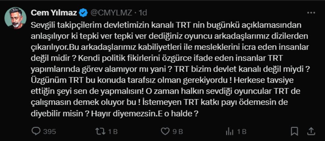 Aybüke Pusat TRT deki Teşkilat dizisinden kovuldu! İlk tepki Cem Yılmaz dan geldi: TRT bizim devlet kanalı değil miydi? 3