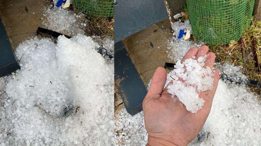 Adıyaman’ın Samsat ilçesinde dolu yağışı etkili oldu! Dakikalarca fındık büyüklüğünde yağdı