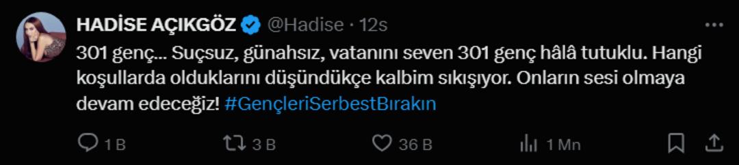 Hadise nin sözleri sosyal medyayı salladı: Suçsuz 301 genç... 2