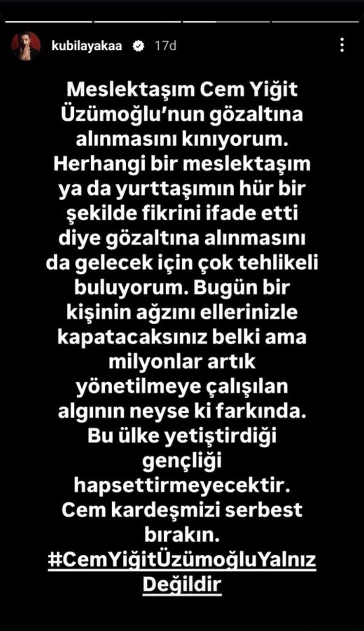 Cem Yiğit Üzümoğlu'nun gözaltına alındığını duyan ünlü isimler sessiz kalmadı! "Kınıyorum" G1