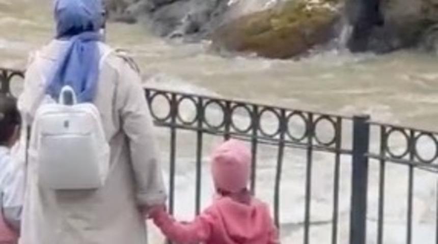 Dereye düşen domuz, güçlükle karaya çıktı; o anlar kamerada