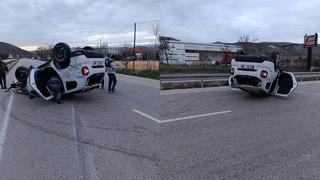 Ankara'da kaza: Kontrolden çıkan otomobil takla attı! 3 yaralı