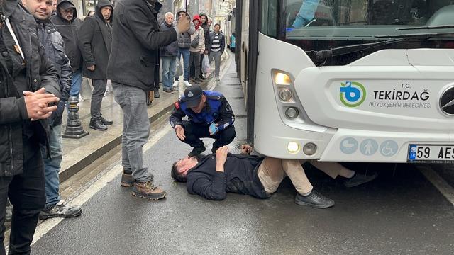 Yer: Tekirdağ... Faciaya ramak kaldı: Otobüsün önüne kendini böyle attı!