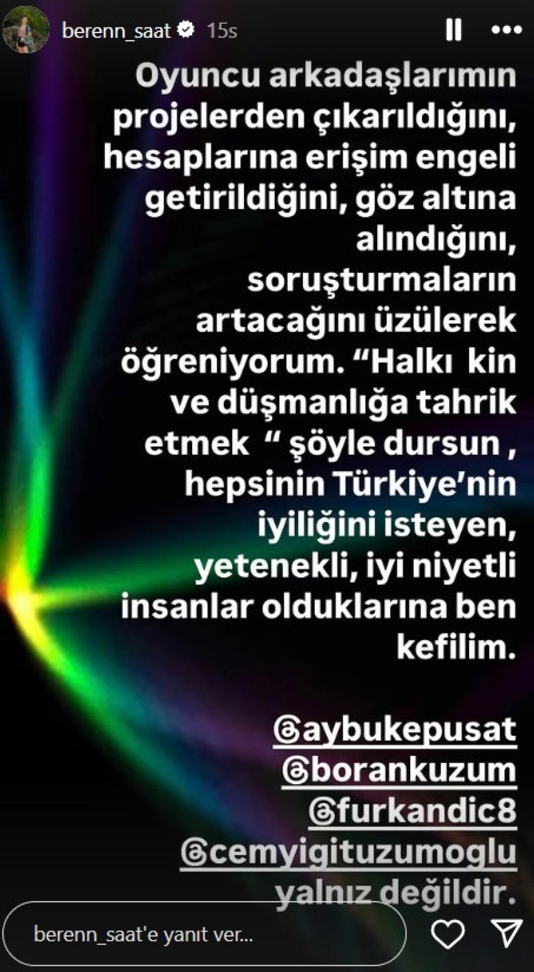Beren Saat oyunculara açılan boykot soruşturmasına tepki gösterdi!   Ben kefilim    2