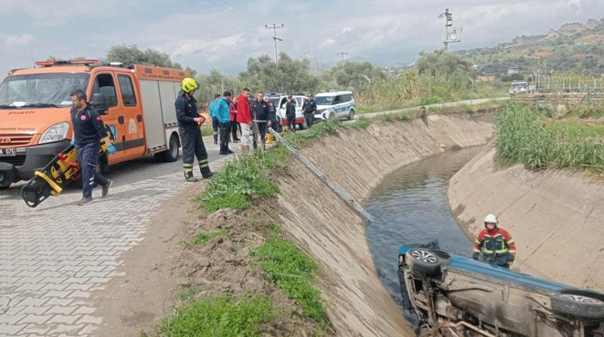 Otomobil sulama kanalına uçtu: 1 yaralı