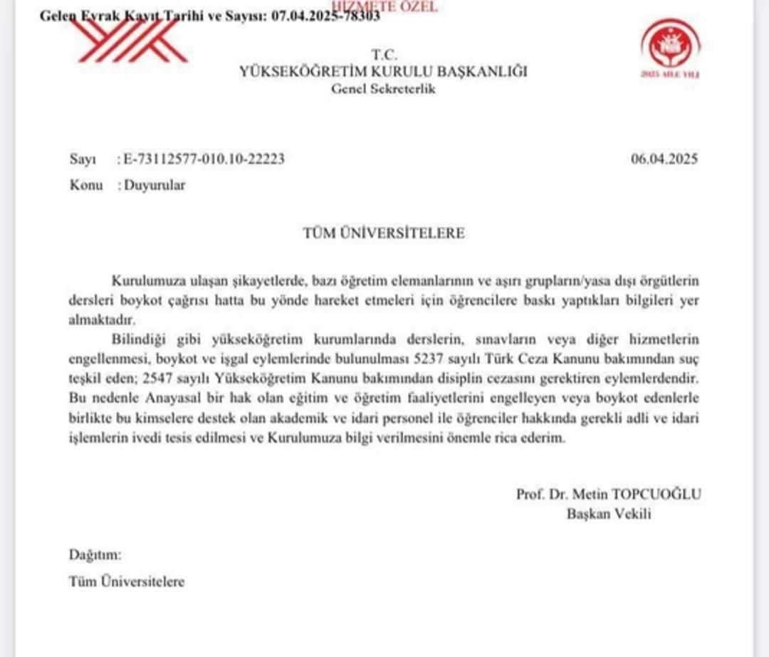 YÖK ten üniversitelere yazı! "Boykot çağrısına adli ve idari işlem başlatın" 1