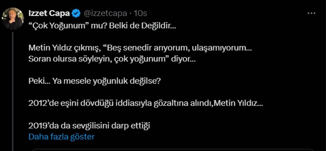 Metin Yıldız ın İmamoğlu paylaşım tepki çekti! İzzet Çapa karısına şiddet uyguladığını hatırlatınca olay yanıt verdi 1