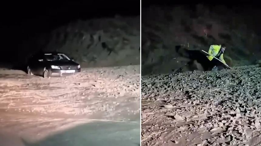 Yüksekova'da sel sularında mahsur kalan sürücüyü belediye ekipleri kurtardı