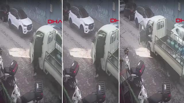 Kahraman Yusuf! Park halindeyken hareket eden kamyoneti durdurdu, faciayı önledi