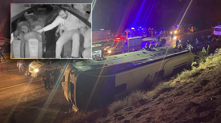 Çankırı'da 23 fabrika işçisini taşıyan otobüs kaza yaptı! Araç içi kamera görüntüleri ortaya çıktı