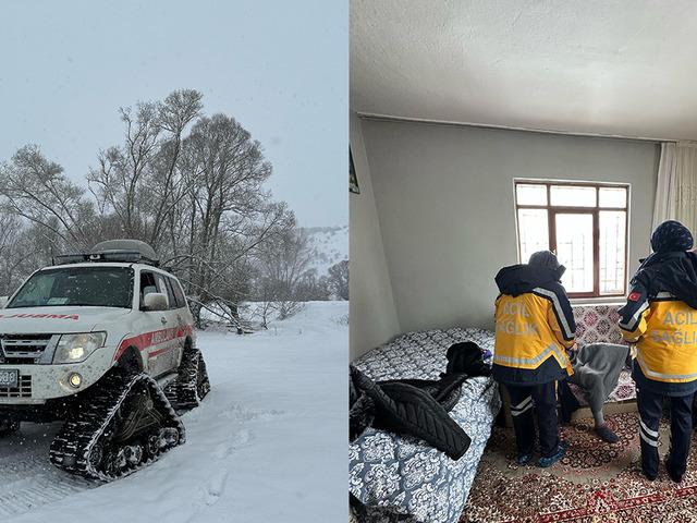 Kadının yardımına paletli ambulans yetişti...