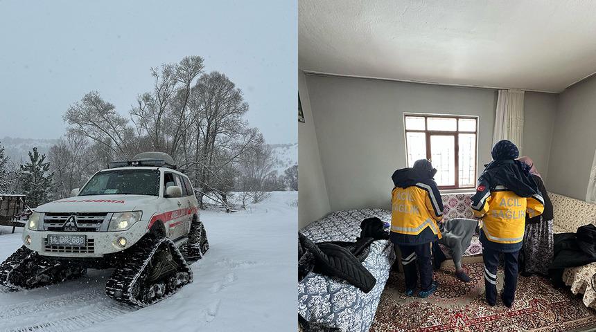 Bolu beyaza büründü! Yaralanan kadının yardımına paletli ambulans yetişti