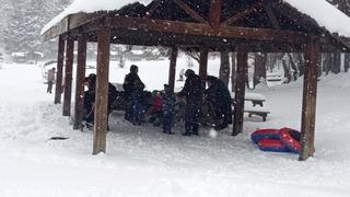 Abant Gölü Milli Parkı'nda kar kalınlığı 40 santime ulaştı! Bazısı piknik yaptı bazısı şambrellerle kaydı