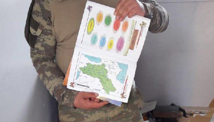 İlkokulda ele geçirildi! Öcalan arması, ders kitaplarında 'sözde' Kürdistan haritası