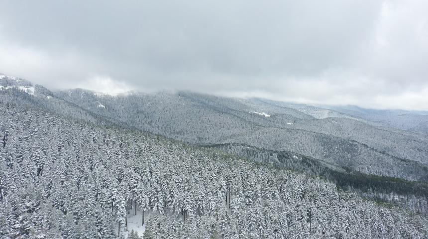 Bolu'nun karla kaplanan yüksek kesimleri havadan görüntülendi