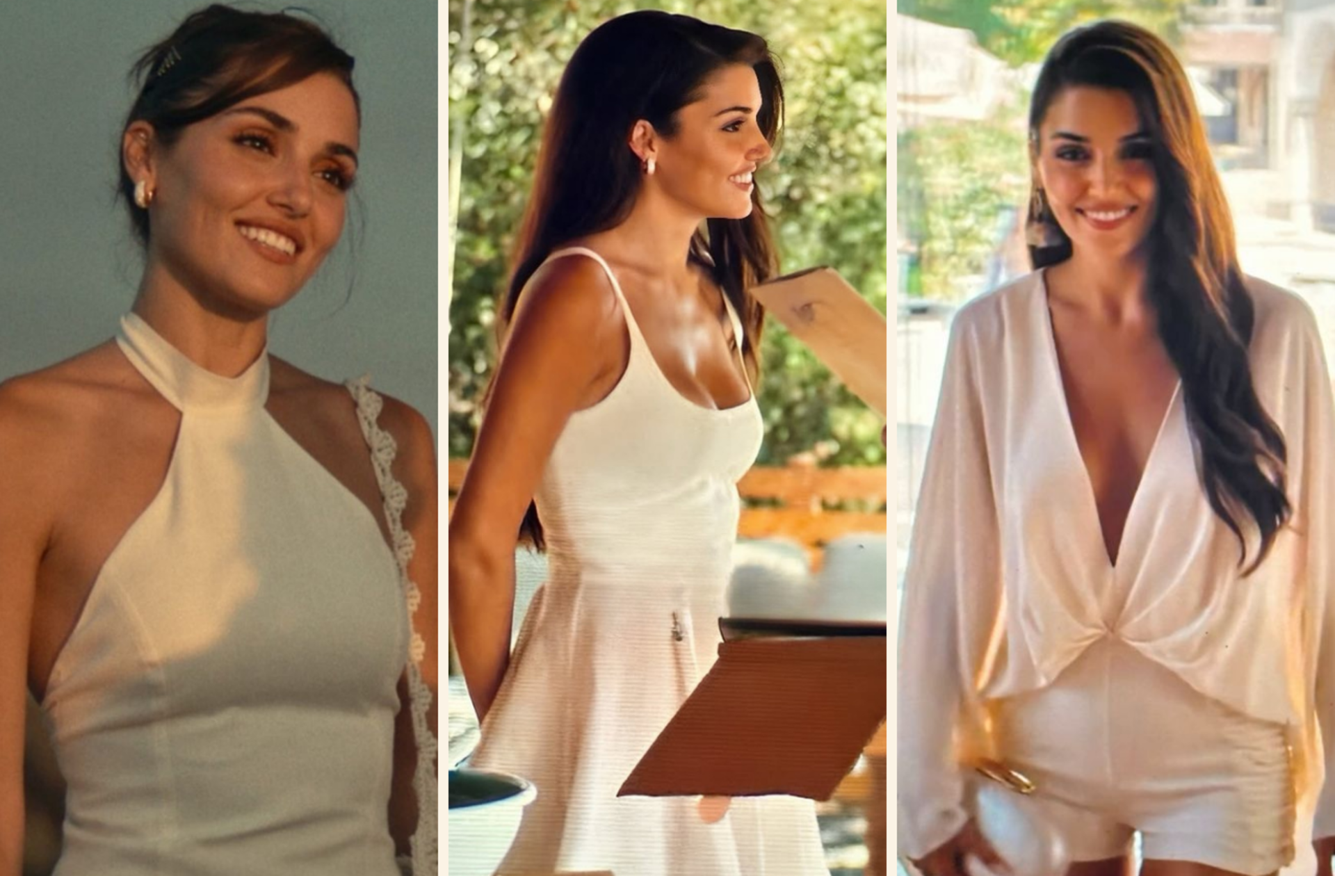 Hande Erçel'in Rüzgara Bırak filmindeki kombininden ilhamla yazlık beyaz elbiseler