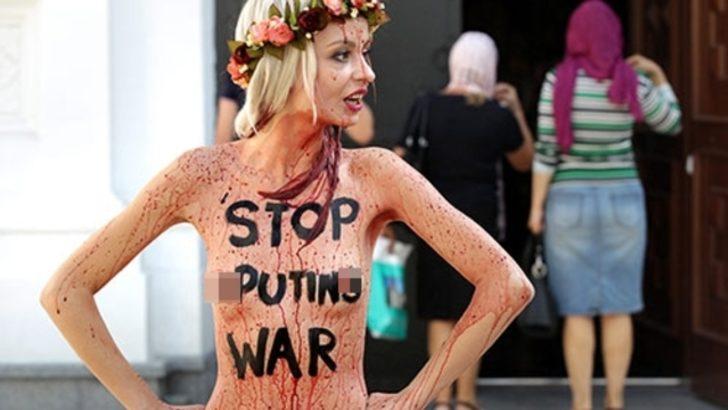 Femen Ukrayna kanıyla eylem yaptı