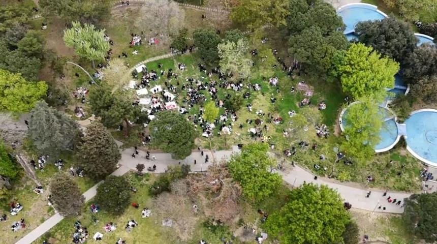 Depremin ardından Şişli Maçka Parkı'ndaki yoğunluk havadan görüntülendi