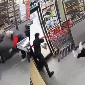 Markette korkunç olay! Kadın kasiyere önce tekme ardından yumruk attı