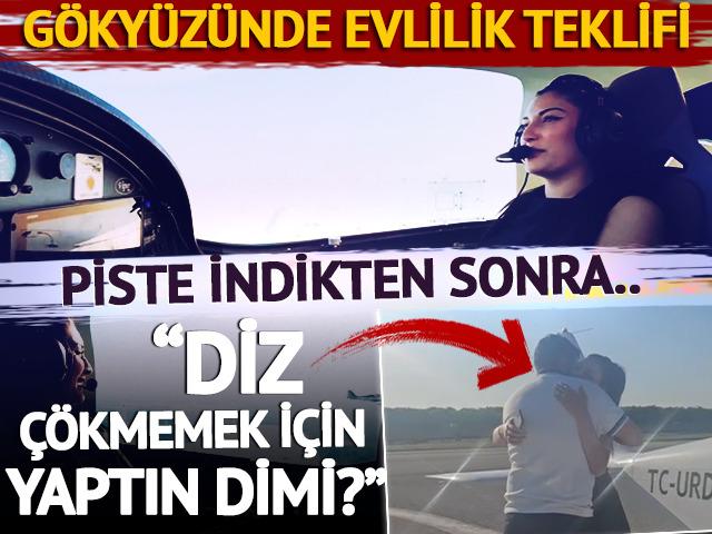 Gökyüzünde telsizle evlilik teklifi! 'Diz çökmemek için yaptın bunu değil mi'